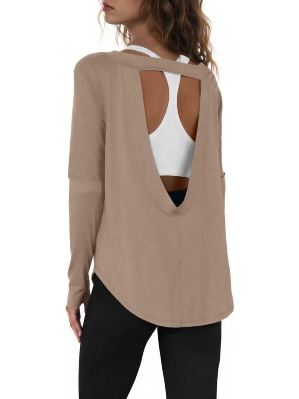Open Back Long Sleeve Workout Shirts for Women - Casual Athletic Gym & Yoga Tops
